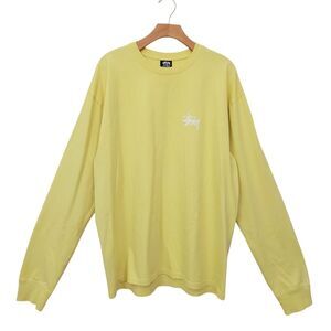 Stussy Basic Long Sleeve Tee Mens XL Yellow Crew Neck 100% Cotton Streetwear
